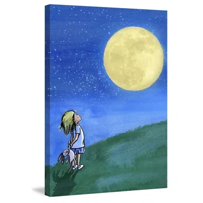 Marmont Hill 'girl And Moon' By Phyllis Harris Painting Print On Wrapped Canvas In Blue;green;yellow