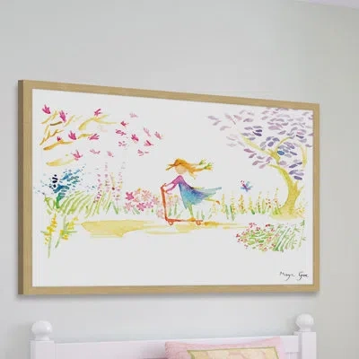 Marmont Hill Girl On Scooter Framed Print In Green;yellow;pink