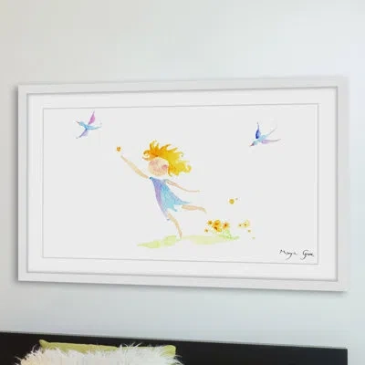 Marmont Hill 'girl With Birds' By Maya Gur Framed Print In Blue;brown;green