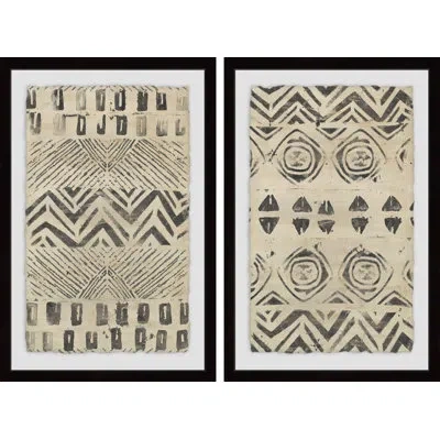 Marmont Hill Golden Patterns - 2 Piece Picture Frame Painting Print Set On Paper In Gray;beige