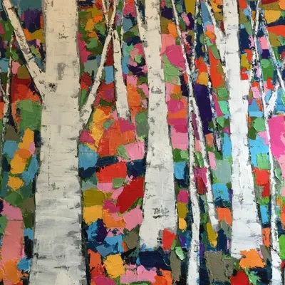 Marmont Hill 'gray Birches' Framed Painting Print On Wrapped Canvas In Blue;white;pink