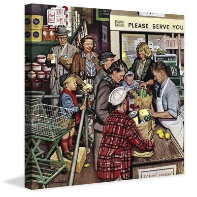 Marmont Hill Grocery Line By Stevan Dohanos Painting Print On Wrapped Canvas In Brown;white;green;red