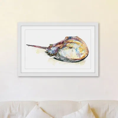 Marmont Hill 'horseshoe Crab' By Rachel Byler Framed Painting Print On Paper In Blue;brown;gray;red;yellow;orange