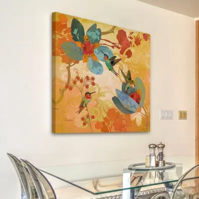 Marmont Hill 'humming Birds Aqua' By Evelia Painting Print On Wrapped Canvas In Orange