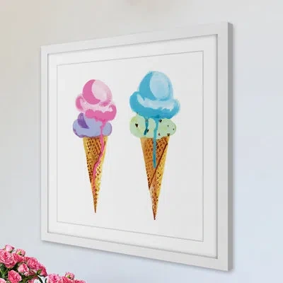 Marmont Hill 'ice Cream' By Molly Rosner Framed Painting Print In Blue;yellow;pink