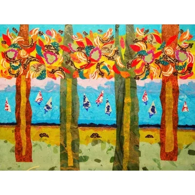 Marmont Hill 'idyllic Series 2' By Lisa Mee Painting Print On Wrapped Canvas In Blue;green;red;yellow;pink