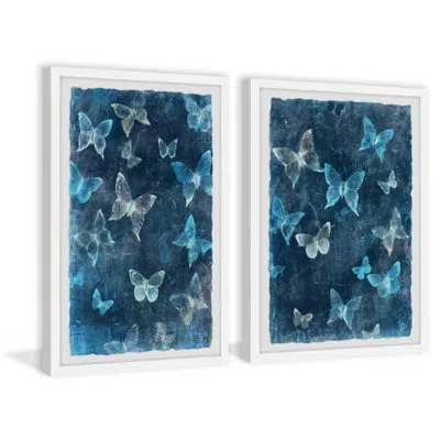 Marmont Hill Indigo Flight Ii By  - 2 Piece Single Picture Frame Print Set In Blue;white