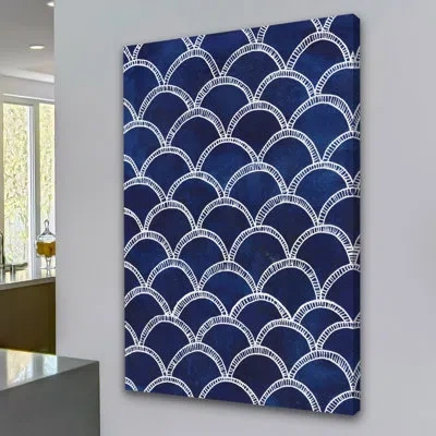 Marmont Hill "indigo Pattern Ii" Print On Wrapped Canvas In White;navy