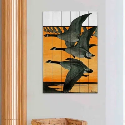 Marmont Hill 'journal Geese' Graphic Art Print On Wood In Black;orange