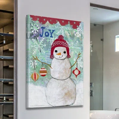 Marmont Hill 'joy Snowman' Print On Wrapped Canvas In Blue;red;beige