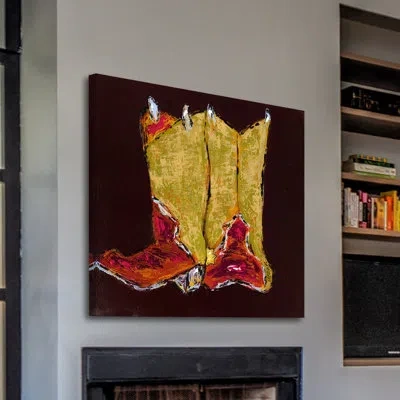 Marmont Hill "kickin It I" Print On Wrapped Canvas In Yellow;orange