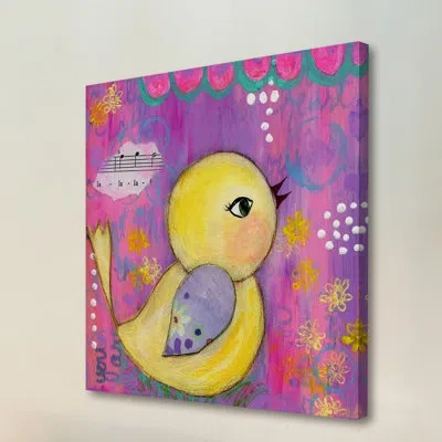 Marmont Hill 'la La Birdie' By Jill Lambert Print On Wrapped Canvas In Yellow;pink;purple