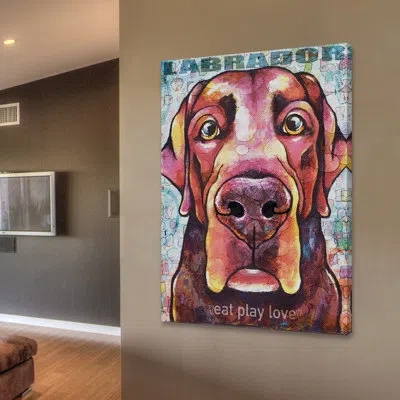 Marmont Hill Labrador Pop Art By Stephanie Gerace - Wrapped Canvas Print In Blue;brown;yellow;pink;orange