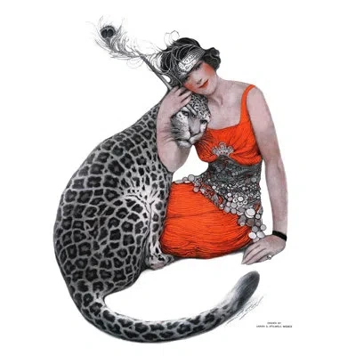 Marmont Hill Lady And Leopard Print On Wrapped Canvas In Gray;red