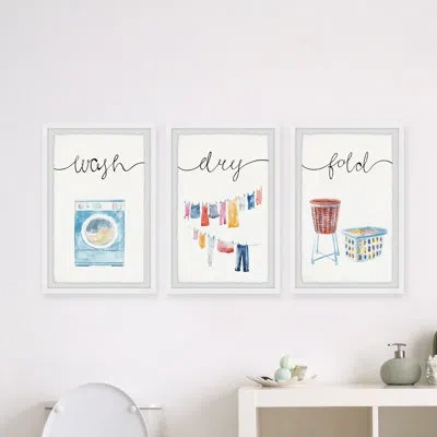 Marmont Hill Line Dry Laundry Triptych In Blue;black;white;gray;red;yellow;pink;or