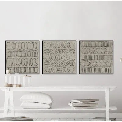 Marmont Hill Linked Shapes 3-piece Print On Canvas In Black;gray