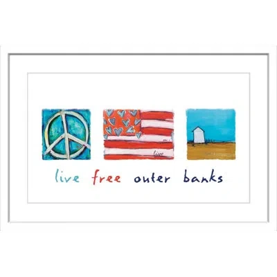 Marmont Hill 'live Free Outer Banks' By Tori Campisi Framed Painting Print In Blue;brown;red