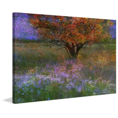 Marmont Hill 'lone Tree Flowered Meadow' By Chris Vest Painting Print On Wrapped Canvas In Blue;green;orange