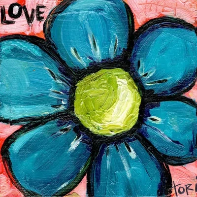 Marmont Hill 'love Blue Flower' By Tori Campisi Painting Print On Wrapped Canvas In Blue;green;red