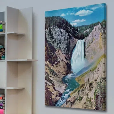 Marmont Hill 'lower Falls' Painting Print On Wrapped Canvas In Blue;brown;gray
