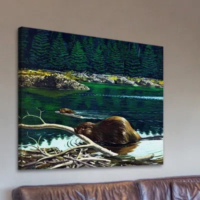 Marmont Hill 'lowland Beaver' Painting Print On Wrapped Canvas In Brown;green
