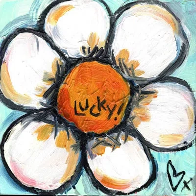Marmont Hill 'lucky Flower' By Tori Campisi Painting Print On Wrapped Canvas In Blue;white;orange