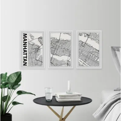Marmont Hill Manhattan Outline By  - 3 Piece Picture Frame Print Set In Black
