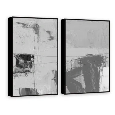 Marmont Hill Marble Rumble Ii By  - 2 Piece Floater Frame Painting Set On Canvas In Black;gray