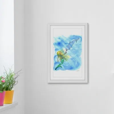 Marmont Hill 'mermaid Dolphin' By Phyllis Harris Framed Painting Print In Blue