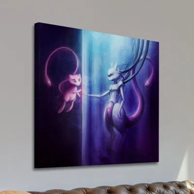 Marmont Hill 'mewtu And Mew' - Wrapped Canvas Graphic Art Print In Blue;purple