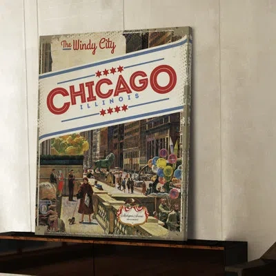 Marmont Hill Michigan Avenue, Chicago Adapted Art File By John Falter Print On Wrapped Canvas In Brown;green;red;yellow