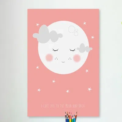 Marmont Hill 'moon Face Pink' By Karen Zukowski Print On Wrapped Canvas