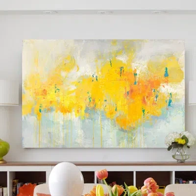 Marmont Hill 'moonbeam Blossoms Ii' By Julie Joy Painting Print On Wrapped Canvas In Gray;yellow