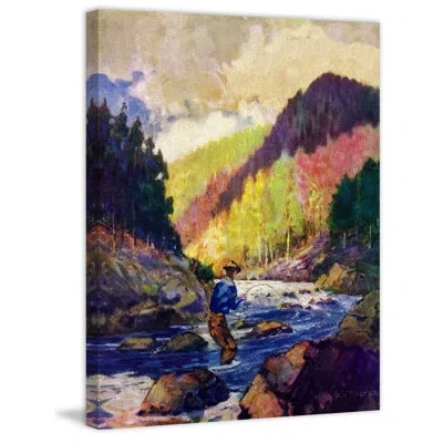 Marmont Hill 'mountain Stream' Painting Print On Wrapped Canvas In Blue;brown;purple