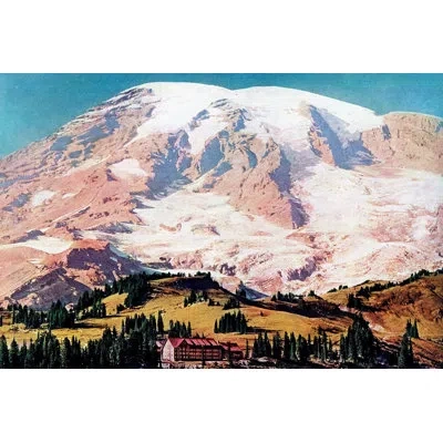 Marmont Hill 'mt. Rainier' Painting Print On Wrapped Canvas In Blue;black;brown