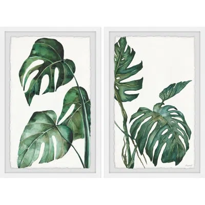Marmont Hill My Tropical Plant By  - 2 Piece Picture Frame Painting Set In White;green
