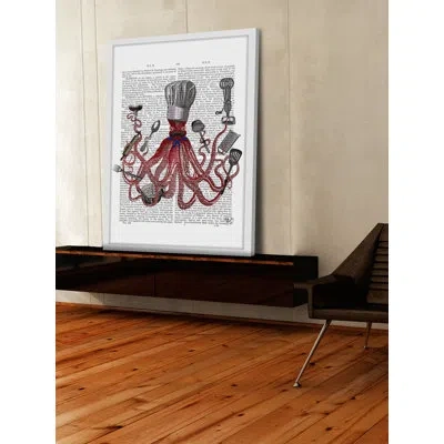 Marmont Hill 'octopus Chef' Framed Painting Print In Black;gray;red