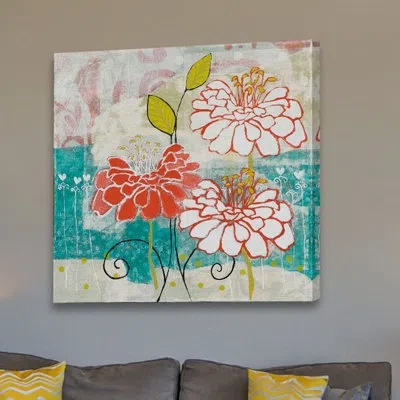 Marmont Hill 'orange Dahlia 2' By Maria Pezzano Painting Print On Wrapped Canvas In Blue;gray