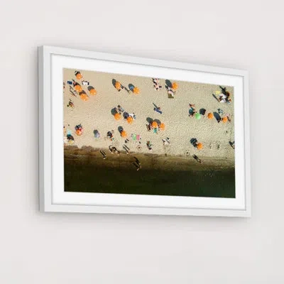 Marmont Hill 'orange Umbrellas' Framed Print In Gray;red;beige