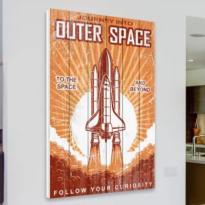 Marmont Hill "outer Space" Print On White Wood In Brown;orange