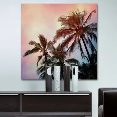 Marmont Hill 'palms And Sunset' By Sylvia Cook Painting Print On Wrapped Canvas In Green;pink;orange