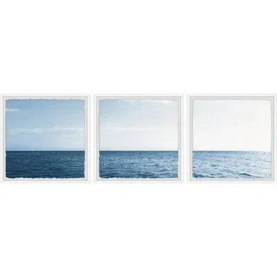 Marmont Hill Panoramic Sea By  - 3 Piece Picture Frame Photograph Set In Blue;white