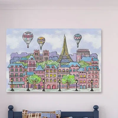 Marmont Hill "paris Balloons" By Reesa Qualia Painting Print On Wrapped Canvas In Blue;green;pink;purple