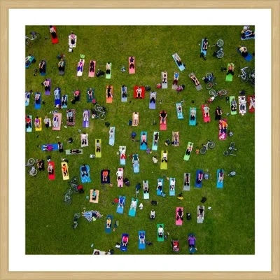 Marmont Hill 'people On Towels' By Karolis Janulis Framed Painting Print In Blue;brown;green;red;pink;orange