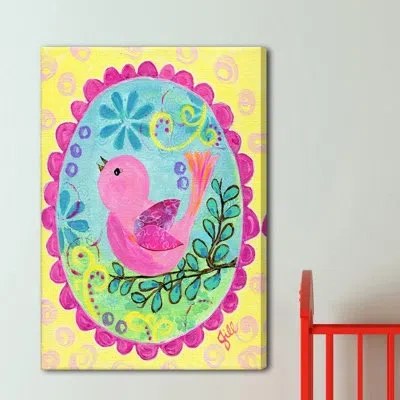 Marmont Hill 'pink Bird Sings' By Jill Lambert Print On Wrapped Canvas In Blue;yellow;pink