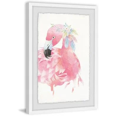 Marmont Hill Pink Flamingo - Picture Frame Print On Paper In White Framed With Deckled Edges