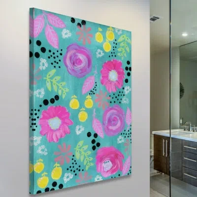 Marmont Hill 'pink Flowers' By Jill Lambert Print On Wrapped Canvas In Blue;pink;purple