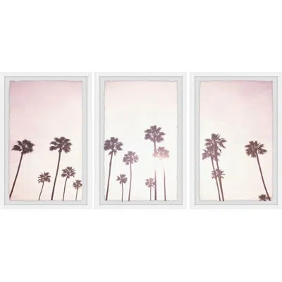 Marmont Hill Pink Sky And Palm Trees By  - 3 Piece Picture Frame Photograph Set In Gray;pink