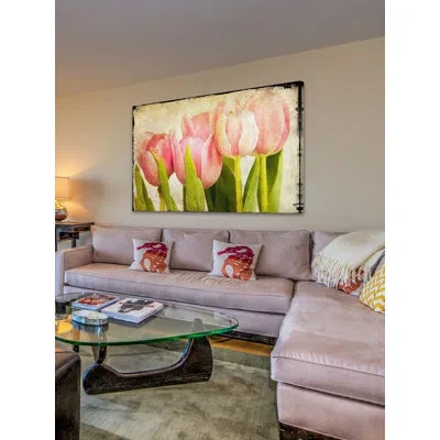 Marmont Hill 'pink Tulips Cu' By Honey Malek Painting Print On Wrapped Canvas In Green;yellow;pink
