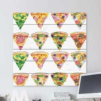 Marmont Hill 'pizza Flavors' Painting Print On White Wood In Green;red;yellow